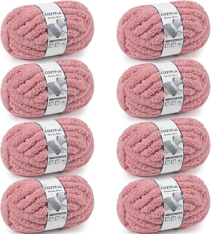 Chunky Yarn for Hand Knitting - #10 Chunky Chenille Yarn, Jumbo Big Thick Chunky Yarns for Crocheting, Super Bulky Chunky Knit Blanket Yarns, 8 Skein (25 yds 8 oz Each Skein), Dusty Pink