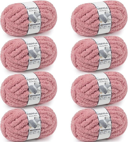 Chunky Yarn for Hand Knitting - #10 Chunky Chenille Yarn, Jumbo Big Thick Chunky Yarns for Crocheting, Super Bulky Chunky Knit Blanket Yarns, 8 Skein (25 yds 8 oz Each Skein), Dusty Pink