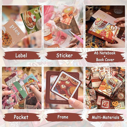 Draupnir Vintage Aesthetic Scrapbook Kit, Bullet Junk Journal Kit with Journaling/Scrapbooking Supplies, Stationery, A6 Grid Notebook Graph Ruled Pages, DIY Gift for Women