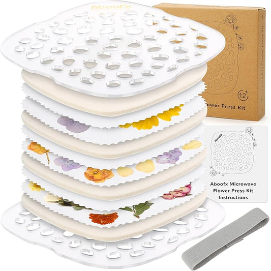 Aboofx Microwave Flower Press Kit,6.3"x6.3" 3 Layers Quick Dry Flower Pressing with Washable Cloth for Pressed Flowers&Plant for DIY Art Craft Lovers,Beginners,Flowers Drying,Vibrant Color Retention