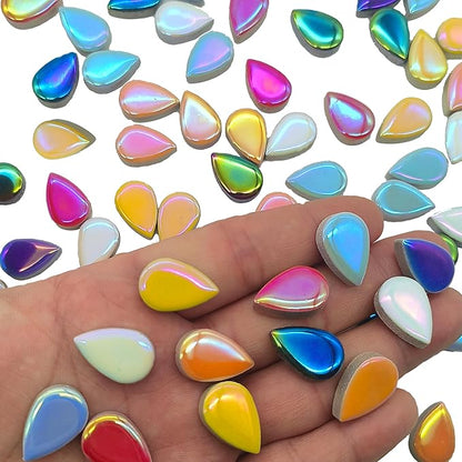EDFLIFE Mosaic Tiles for Crafts, 7oz Iridescent Drop Mosaic Tiles for Art Crafts, Mosaic Making Kit for Projects, Ceramic Tiles for Adult DIY Hobbies Children Handmade Home Decoration