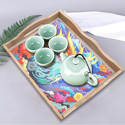 Generic DIY Art Painting Wooden Tray Kit, Food Tray with Handle Diamond Painted Table Decoration Tray, for Breakfast, Bar Dinner Table Diamond Dots Gem Painting Art Set for Beginners (#30-Elk)
