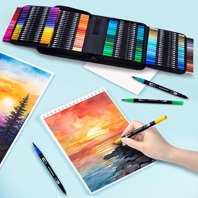 Abvqr Dual Markers Brush Pens, 120 Coloring Pens for Adults – Premium Art Supplies for Adults, Perfect for Coloring Books, Hand Lettering, Calligraphy, and Drawing