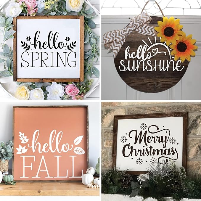 Welcome Stencil With Holiday Set for Painting on Wood - Reusable, DIY Projects, Gifts and More - Easy to Use Large Letter Horizontal and Vertical
