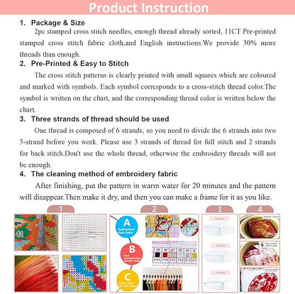 Zhenqing Golden Autumn Cross Stitch Kit – 11CT 152x60cm Large Aida Cloth with Maple Leaves & Stone Path – Warm-Toned Fall Landscape Wall Art Decor(64676)