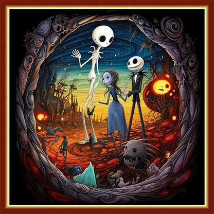 Findvoor Stamped Cross Stitch Kits for Beginners Full Range of Cross Stitching Embroidery Pattern for Adults, 11CT DIY Needlepoint Embroidery Starter Kits-Skeleton Couple 17.7x17.7 inch
