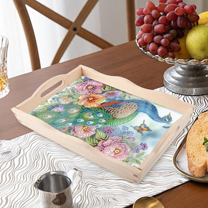 JZHYOAN Diamond Painting Trays for Adults, DIY Peacock Creative Design, Large Serving Platte for Living Room Dining Art Fruit Platters Entertaining Breakfast Coffee Table Home Decoration