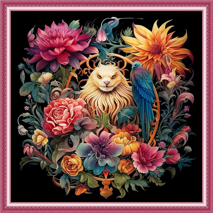 Joyhoor Cross Stitch Kits for Beginners Stamped Cross-Stitch Supplies Needlework preprint Embroidery Kits for Adults DIY Needlepoint Kits Embroidery Patterns 11CT-Floral Animals 18.x18 inch