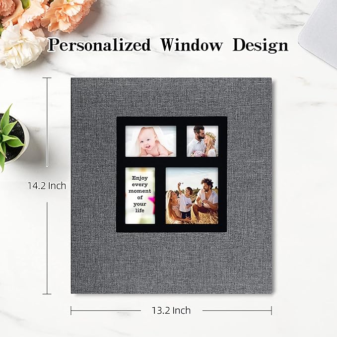 potricher Photo Album 4x6 600 Photos Linen Cover Large Capacity Picture Albums for Family Wedding Anniversary Baby Vacation (Grey)