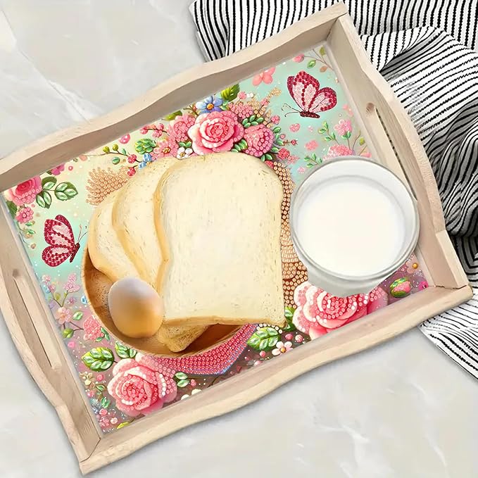 DoxQcs DIY Diamond Art Wooden Tray Kit Easter Food Tray with Handle Diamond Painted Table Decoration Tray for Breakfast Bar Dinner Table Diamond Art Painting for Beginners-#03-Owl