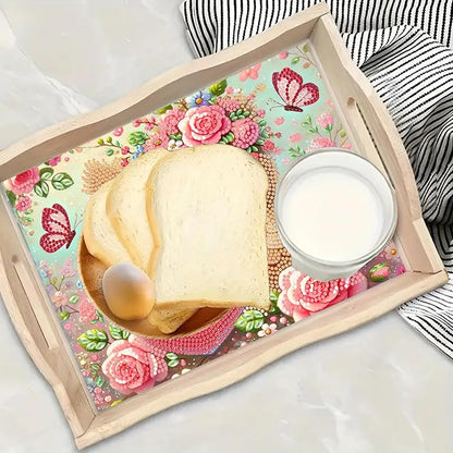 DoxQcs DIY Diamond Art Wooden Tray Kit Easter Food Tray with Handle Diamond Painted Table Decoration Tray for Breakfast Bar Dinner Table Diamond Art Painting for Beginners-#03-Owl