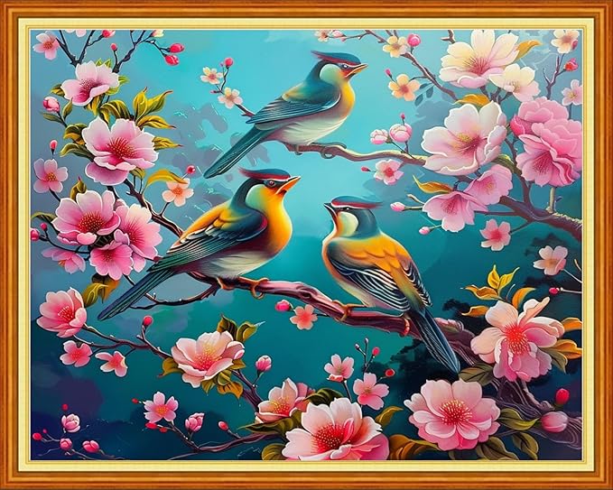 Artvxeay Stamped Cross Stitch Kits | Embroidery Kits for Beginners Craft Kit Needlepoint for Adults Supplies DIY 11CT-(Peach Blossom Bird 16x20 inch)