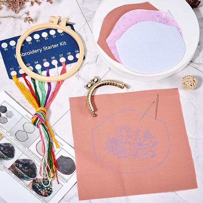 Craftdady DIY Embroidery Bag Kit Flower Pattern Coin Purse Embroidery Pouch Making Kit Embroidery Wallet Pouch Sewing Craft Projects Bag Purse Wallet Handbag Cross Stitch Kit for Starter Beginners