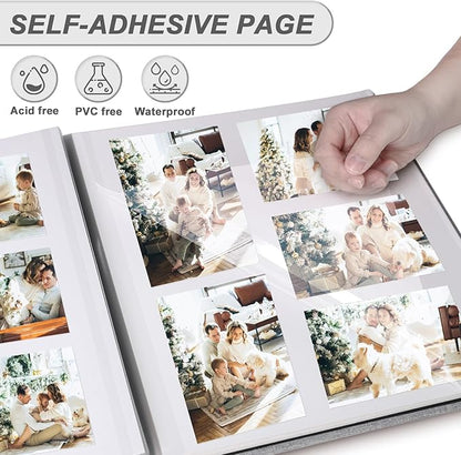 Aenbuslm Photo Album Self Adhesive Pages for 4x6 5x7 8x10 Pictures Scrapbook Magnetic Photo Albums with Sticky Pages Books with A Metallic Pen for Baby Wedding Family 13.2x12.8 Black 120 Pages