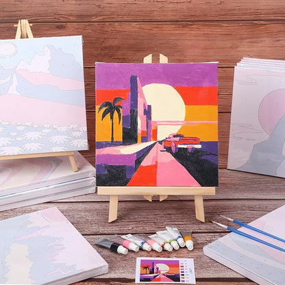 Nezyo 12 Sets Paint by Numbers Kit with Frame for Adult Beginners, Paint by Number DIY Acrylic Painting Canvas for Painting Party, Classroom Activity Birthday Gift, 8 x 8 Inch