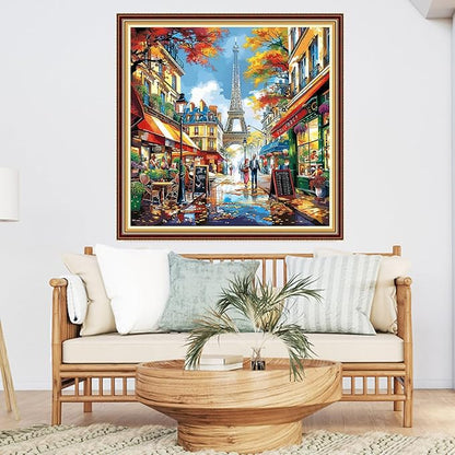 DMCVIVR Stamped Cross Stitch Kits for Adults Beginners Embroidery Kits 11CT Needlepoint Kits Cross Stitch Patterns Embroidery Patterns-Flower Street Iron Tower 18x18 inch