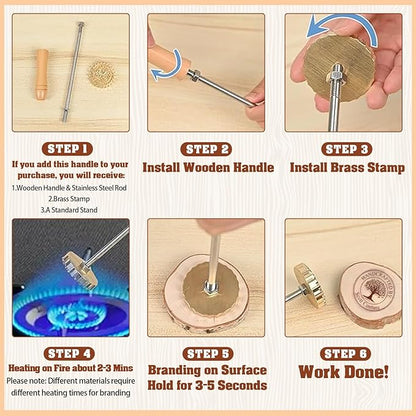 Terwex Custom Branding Iron for Wood, Personalized Logo Branding Iron with Your Text Unique Design, Durable Metal Wood Burning Stamp for Leather Food, Wedding & Handmade Lover Gifts (Brass Stamp Head)