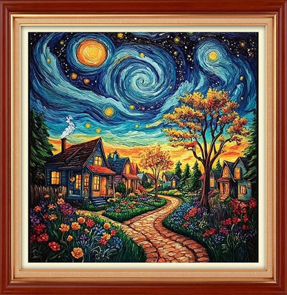 Foxhool Stamped Cross Stitch Kits,11CT Printed Cross Stitch Pattern Full Embroidery Kits for Beginner Needlepoint Kits&Dream Home 18x18 inch