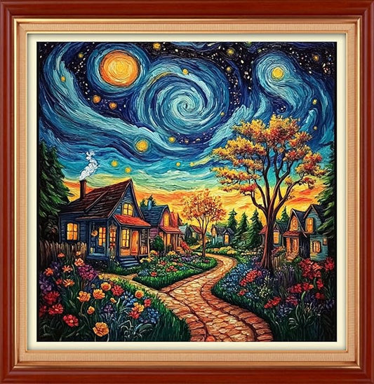 Foxhool Stamped Cross Stitch Kits,11CT Printed Cross Stitch Pattern Full Embroidery Kits for Beginner Needlepoint Kits&Dream Home 18x18 inch