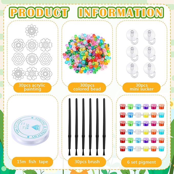WinnerWhy 30 Sets Flower Suncatchers Window Art Kits, Spring DIY Sun Catchers Crafts Paint Your Own Window Ornaments for Adult Home Birthday Activity Party Decor