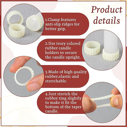 12pcs Silicone Rubber Candle Grippers - Non-Slip Adapter Hugger Rings for Taper Candles, Holders & Cups, Drip Protector to Keep Bougie Upright for Tapers and Candles