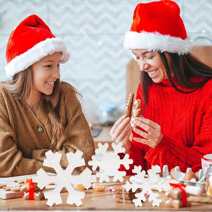 Bucherry 3 Pcs Winter Wooden Snowflake Decor Rustic Winter Snowflake Table Signs Wonderland Wood Blocks Farmhouse Christmas Tiered Tray Decorations for Xmas Table Shelf(Glitter White)