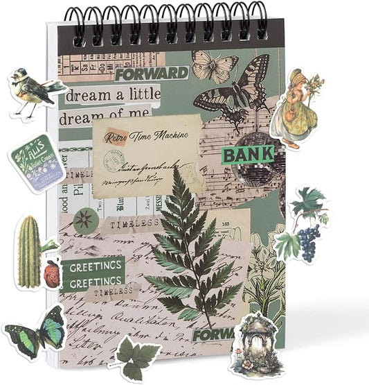 RISYPISY Pre-Cut Vintage Washi Journaling Sticker Book for Scrapbooking, 476PCS Green Scrapbooking Supplies, Ephemera for Junk Journal Supplies Crafts Arts, Dark Academia Stickers for journaling