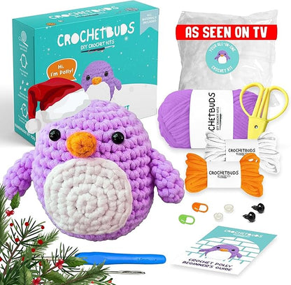 Penguin Crochet Kit | for Beginners, Couples, Date Night, Teen, Adults, Anime, & Animal Lovers | DIY Gift Kit | Instructions, Yarn, Hook, Pattern, Video & Written Tutorial | Arts & Crafts for Adults
