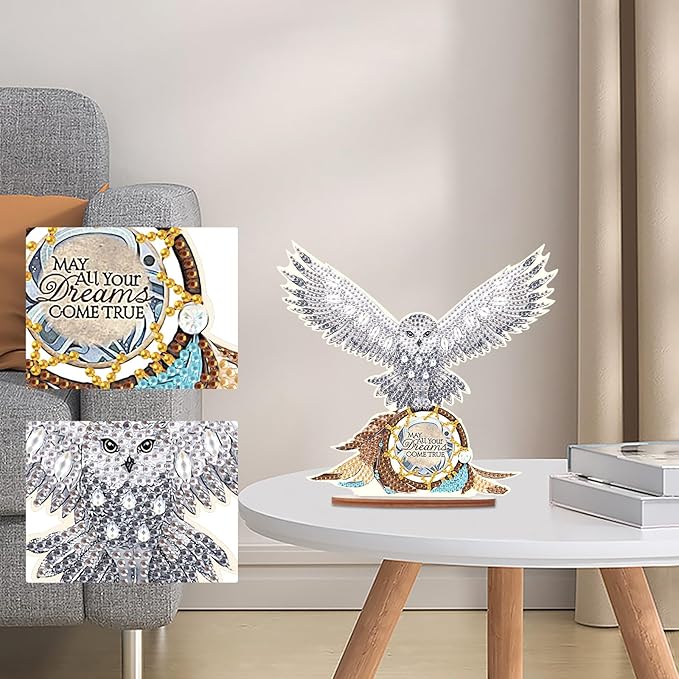Tontut DIY Diamond Art Painting kit Ornament, Domineering White owl Handmade Three-Dimensional Ornaments, The Perfect Combination of Decoration and Art,Excellent Choice for Home Decoration Gifts