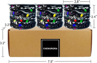 Artisanal Yarn Collection Multifiber Fancy Yarn with Sequins & Iridescent Shimmering Threads for Knitting Crocheting Crafts DIY, Set of 3 Rolls (Black with Rainbow Sequins)