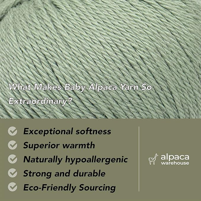 100% Baby Alpaca Yarn Wool Set of 3 Skeins (150 Grams) DK Weight - Made in Peru - Heavenly Soft and Perfect for Knitting and Crocheting (Sage Green, DK)