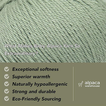 100% Baby Alpaca Yarn Wool Set of 3 Skeins (150 Grams) DK Weight - Made in Peru - Heavenly Soft and Perfect for Knitting and Crocheting (Sage Green, DK)
