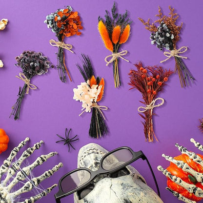 10/12/24/36 Pack Mini Dried Flowers for Vase Wedding Various Mini Bouquet Dried Small Wildflowers Natural Flowers Bulk for Crafts DIY Decor (12, Orange Black 2)