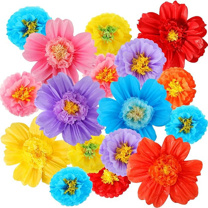 Crowye 12 Pcs Large Colorful Tissue Paper Flowers Decorations 20 Giant Fiesta Craft Crepe Paper Flowers for Wall Decor Backdrop Mexican Wedding Birthday Carnival Party (Cute Color)