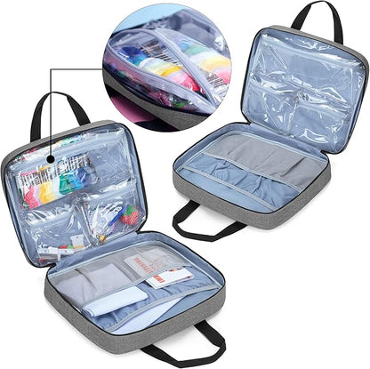 LoDrid Embroidery Kit, Embroidery Project Bag with Embroidery Kit, Portable Craft Carry Case with Starter Kit, Embroidery Supplies Storage Bag and Cross Stitch Kits for Beginners, Adults, Gray