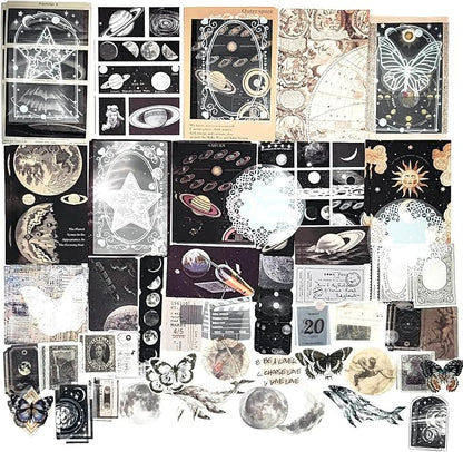 Esweny 100 PCS Vintage Ephemera Pack Journaling Scrapbooking Supplies Scrapbook Sticker Paper Kit for Junk Journal Planners Collage Craft Notebooks Decoupage Album (Space)