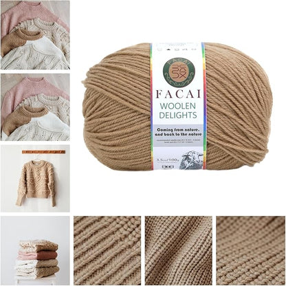 Facai Blend Merino Wool Yarn for Knitting - Worsted Weight,197yds (3.5oz) Ball, Ideal for Sweaters, Scarves, and Accessories (3, Khaki)