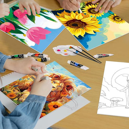 Cholemy 36 Pcs Valentine Paint and Sip Kit for Adults 8''x10'' Pre Drawn Canvas for Painting DIY Afro Acrylic Painting Kit Wood Easel Brushes Date Night Bulk for Party Gifts(Plants Animals)