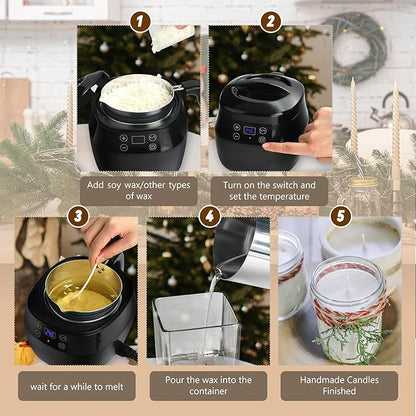 TCFUNDY Candle Wax Melter Making Pot, 1L Electric Candle Maker 200W, with Digital Temperature Display, with Aluminum Pour Pot