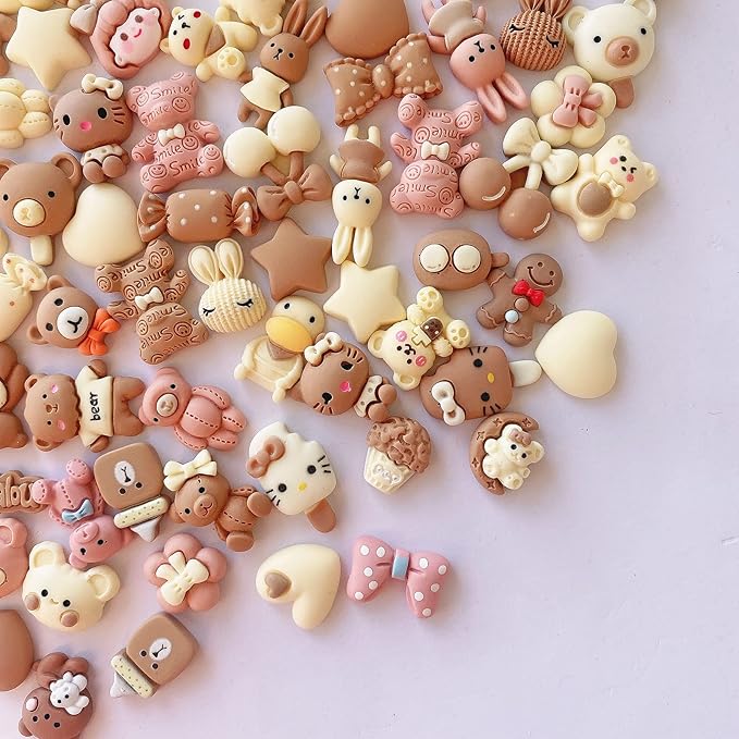 100pcs Cute Set, Brown Flat Back Bulk Mixed Resin Set Ornament Scrapbooking (Brown)