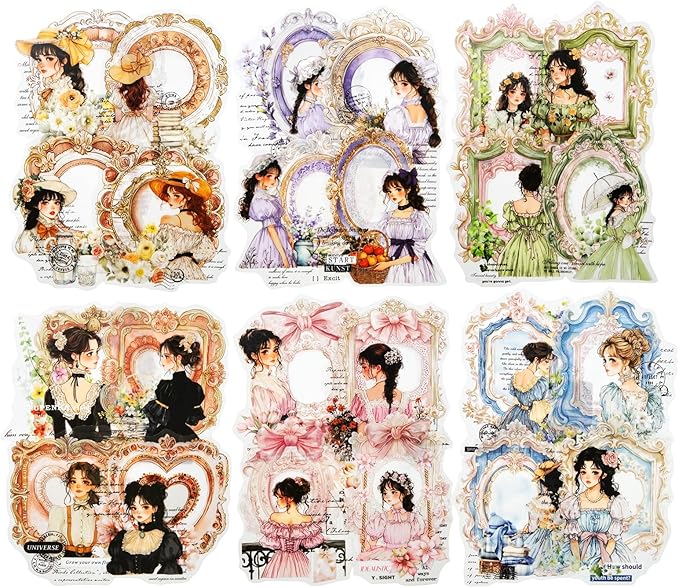 AuriicLeaf French Vintage Girl PET Sticker Set, 60PCS Scrapbook Supplies for Journaling, Planners, DIY Crafts and Gifts