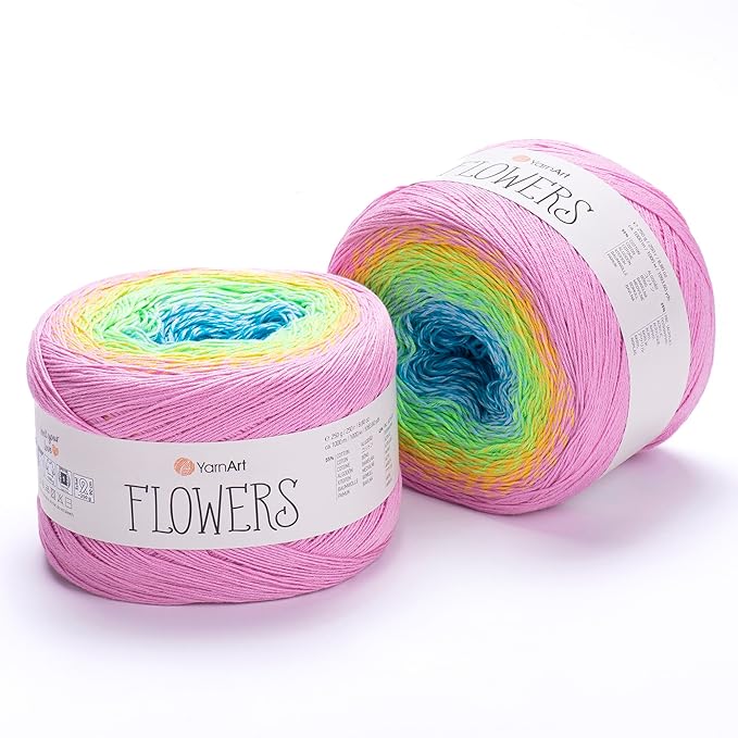 2 Skein/Pack Yarnart Flowers Gradient Yarn, Each Ball 8.8 Oz (250gr) / 1094 Yards (1000m), 55% Cotton 45% Acrylic, Superfine Fingering Weight for Knitting and Crochet, 312 - Pink Blue