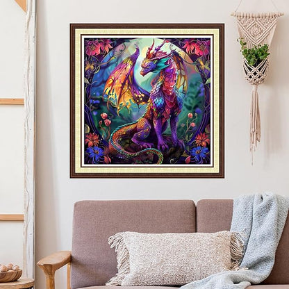 Joycasa Stamped Cross Stitch Kits for Beginners Full Range of Cross Stitching 11 CT Printed Cross Stitch Kit for Adults Cross-Stitch Patterns Needlepoint Kits-Flower Dragon 18x18 inchs
