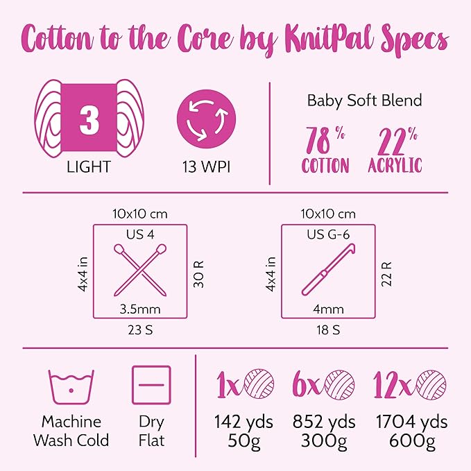 Cotton to The Core Cotton Yarn for Crocheting, 6-Pack (852 Yds / 300G), Free Patterns, Beginners Friendly - Soft Baby Yarn for Knitting - 3 DK Light Worsted Weight - Charcoal Black