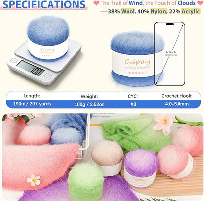 Coopay Ombre Yarn for Crocheting and Knitting - 4 Pack Dual Gradient Yarn Cake with Plush of 100g/3.52oz - 190m/207yds - 38% Wool, 40% Nylon, 22% Acrylic for Sweaters, Hats, Scarves (Empty Mountain)