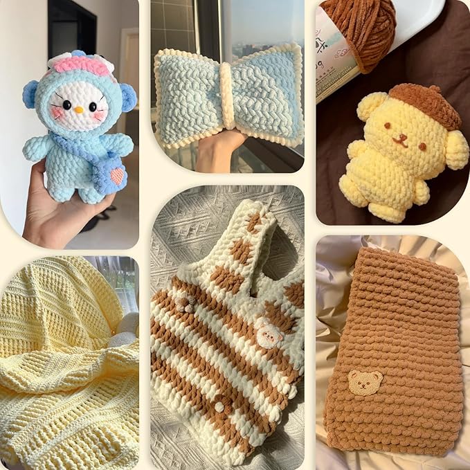 Baby Blanket Yarn for Crocheting - 1 Pack of 200g/7oz Chunky Chenille Yarn for Knitting Blankets Amigurumi - #6 Super Bulky - 174 Yards Soft Thick Plush Yarns (1, Violet)