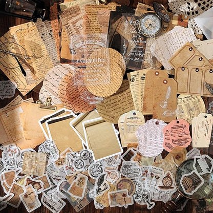 200PCS Vintage Scrapbooking Supplies Pack for Junk Journal Planners Decoupage Paper Scrapbook Stickers Aesthetic Cottagecore Collage Craft Album (Handwritten letters)