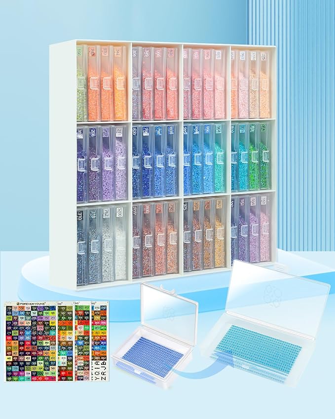 ForeverYoung Extra Large Diamond Art Storage Containers Trays ＆ Stand, 48pcs Diamond Art Accessories Diamond Painting Trays with Lids, 2-in-1 Diamond Art Trays and Diamond Painting Storage