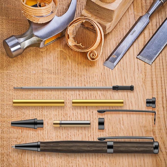 Colarr 20 Pcs 7mm Slimline Pen Kit with Refill Wood Turning Twist Pen Kit Lathe Turning Supplies for DIY Copper Making Friend Teacher Students Gifts(Black)