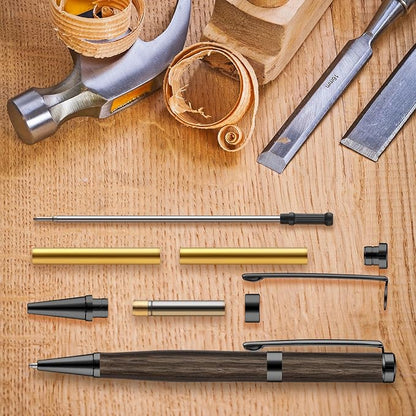 Colarr 20 Pcs 7mm Slimline Pen Kit with Refill Wood Turning Twist Pen Kit Lathe Turning Supplies for DIY Copper Making Friend Teacher Students Gifts(Black)